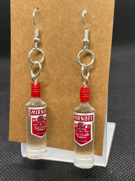 Smirnoff vodka dangle earrings made from resin Vodka Humor, Smirnoff Vodka, Funky Jewelry, 7th Grade, Outer Banks, Jewelry Inspiration, New Art, Vodka, Banks