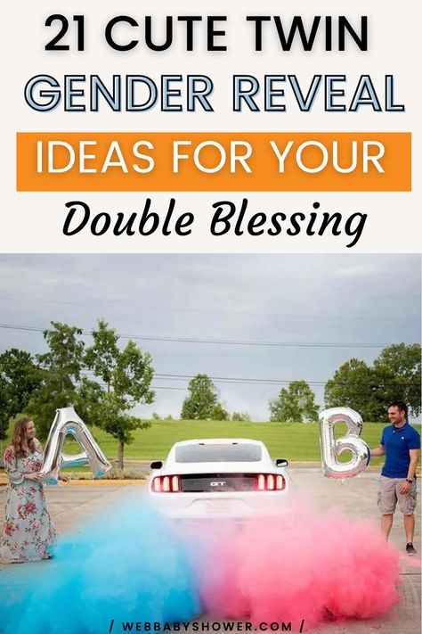 Get ready for double the fun and excitement with our curated collection of 21 unique Twin Gender Reveal Ideas! From innovative themes to creative games, these ideas will deliver a memorable announcement for your double blessing. Check out these exciting twin gender reveal ideas here and celebrate this magical milestone in a way as unique as your upcoming duo of joy! #twingenderrevealideas #uniquegenderrevealideas Gender Reveal Ideas For Party Twins, Triplet Gender Reveal Ideas, Twin Baby Gender Reveal Ideas, Twin Gender Reveal Ideas For Party, Twin Gender Reveal Themes, Gender Reveal For Twins Ideas, Surprise Twin Gender Reveal, Unique Gender Reveal Ideas Announcement, Twin Reveal Ideas