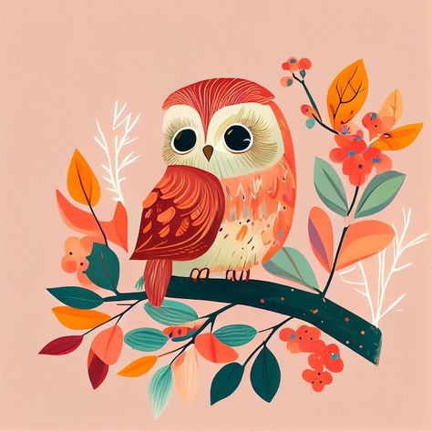 Bird Book Illustration, Owl Cute Illustration, Bird Cute Illustration, Owl Cute Drawing, Bird Cartoon Cute, Cute Owl Painting, Owl Illustration Art, Cartoon Owl Drawing, Cute Owl Illustration