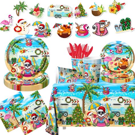 PRICES MAY VARY. 【Package】You will receive 142pcs hawaiian christmas plates and napkins including 1pc beach christmas tablecloth,1pc banner, 20pcs 9inch plates, 20pcs 7inch plates, 40pcs napkins, 20pcs cups, 20pcs forks and 20pcs knives. The luau christmas party decorations will bring you a joyful atmosphere to your summer party. 【Material】The hawaii christmas decor is made of safe and high-quality material. The christmas beach plates and cups are sturdy enough to carry food and drinks. 【Design】 Hawaiian Christmas Party Games, Luau Christmas Party, Christmas Luau Party, Hawaiian Christmas Party, Luau Christmas, Christmas Luau, Beach Christmas Party, Tropical Christmas Decorations, Santa Plates