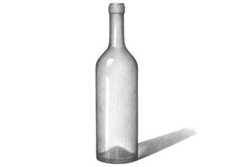 Drawing Glass Bottle, How To Draw A Bottle Step By Step, Glass Bottle Drawing, Bottle Drawing Easy, Easy Objects To Draw, Glass Bottle Shading Drawing, Realistic Bottle Drawing, Perfume Bottle Pencil Shading, Bottle Sketch Pencil Drawings