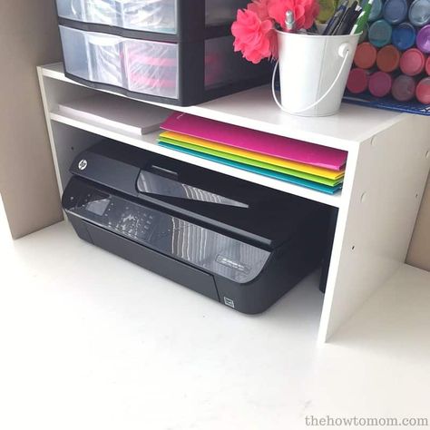 Printer Desk, Trendy Desks, Organization Hacks Diy, Organization Office, Printer Shelf, Diy Desktop, Office Organization At Work, Desk Organization Diy, Workspace Desk