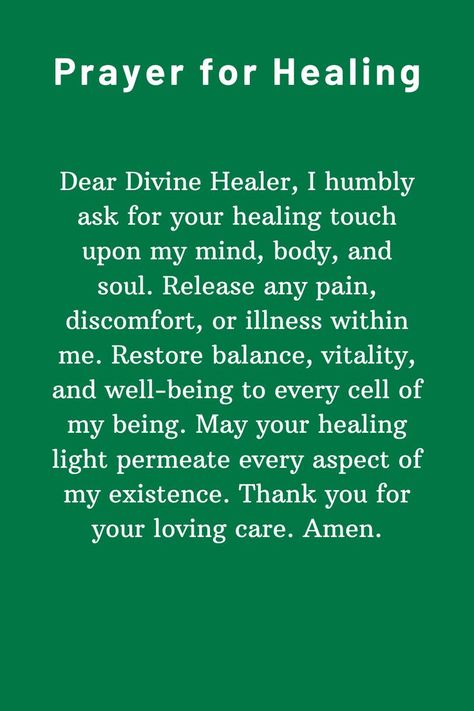 Invoke divine healing and restoration with this heartfelt prayer, seeking the touch of the Divine Healer upon your mind, body, and soul. Release pain, find balance, and invite vitality to permeate every cell. Let the healing light bring profound well-being. Gratefully embrace the loving care received. Amen. Visit the link to lean more. Get Well Prayers Health, Body Healing Prayers, Health Prayer Healing, Health And Healing, Prayer For Pain Relief And Healing, Prayer For Physical Healing, Prayers For Health And Healing Get Well, Prayers For Health And Healing Quotes, Prayer For Sickness And Healing