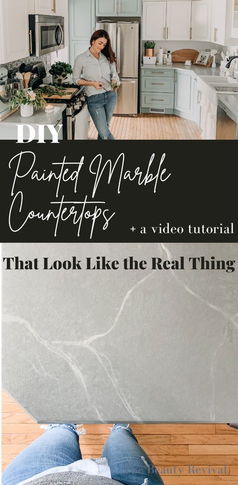 How To Paint Laminate Countertops Diy, How To Paint Faux Marble Countertops, Refinishing Countertops Laminate, Diy Update Countertops, Chalk Painted Countertops, Best Countertop Paint, Faux Granite Countertops Diy, Kitchen Counter Makeover Diy, How To Paint Marble Countertops