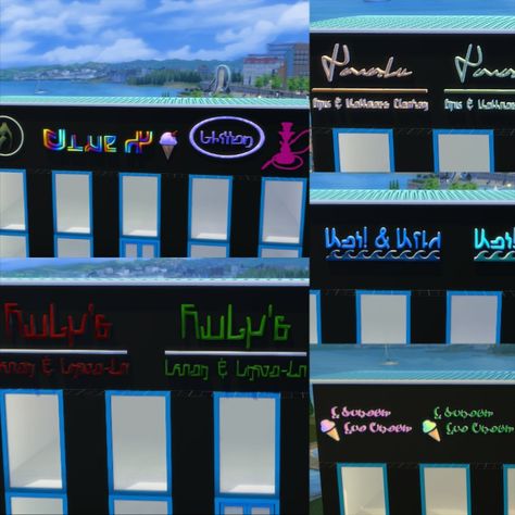 Business Signs - Simlish and Wall Art Styles | sims 4 cc custom content #ts4cc retail store cc | get to work EP Sims 4 Simlish Sign, Ts4 Simlish Cc, Sims 4 Store Signs, Sims 4 Store Signs Cc, Sims 4 Cc Signs, Sims 4 Signs, Sims 4 Signs Cc, Sims 4 Business Cc, Sims 4 Game Packs