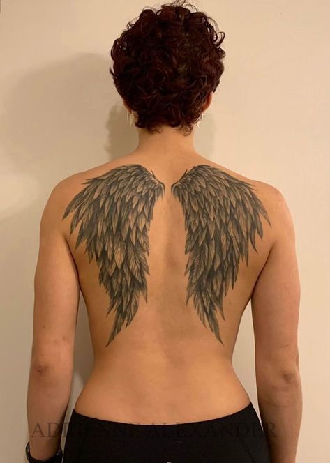 Tattoo For The Back, Tattoo For Back, Wings Back Tattoo, Angel Wings Tattoo On Back, Traditional Back Tattoo, Angel Tattoo For Women, Angel Wing Tattoo, Wing Tattoos On Back, Tattoo Printer