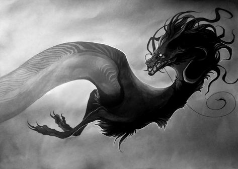 Eastern dragon by https://www.deviantart.com/rae-77 on @DeviantArt Black Chinese Dragon Fantasy Art, Black Eastern Dragon, Chinese Dragon Concept Art, Eastern Dragon Aesthetic, Eastern Dragon Drawing, Shadow Dragon Art, Eastern Dragon Art, Dragon Drawing Reference, Black Dragon Art