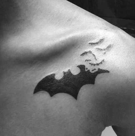 Collar Bone Male Batman Symbol Tattoos Bat Symbol Tattoo, Chest Tattoo Bat, Batman Logo Tattoo, Batman Symbol Tattoos, Bat Symbol, Batman Tattoo, Bat Tattoo, Symbol Tattoo, Batman Symbol