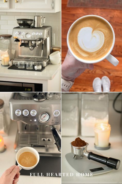 How to Make the BEST Latte with a Breville Barista Express - Full Hearted Home Breville Espresso Machine Recipes, Espresso Machine Recipes, How To Make Mocha, Homemade Latte, Breville Espresso Machine, Breville Barista Express, Espresso Recipes, Home Espresso Machine, Coffee Trailer