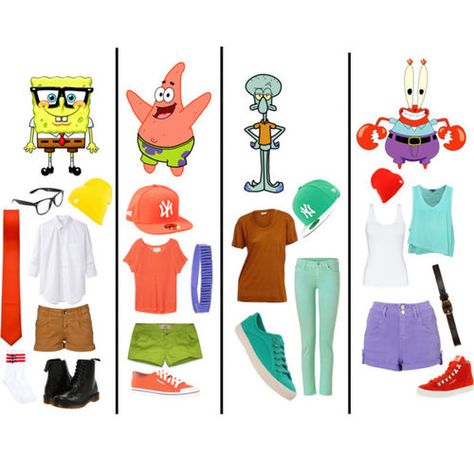 ha.. Spongebob Outfit, Spongebob Costume, Disneybound Outfits, Spongebob And Patrick, Friend Costumes, Cute Group Halloween Costumes, Bff Halloween Costumes, Best Friend Halloween Costumes, Trio Halloween Costumes