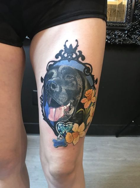 Dog Thigh Tattoo, Bc Tattoo, Lab Tattoo, Cruz Tattoo, Dallas Tattoo, Dog Portrait Tattoo, Chilliwack Bc, Inner Bicep Tattoo, Bicep Tattoo