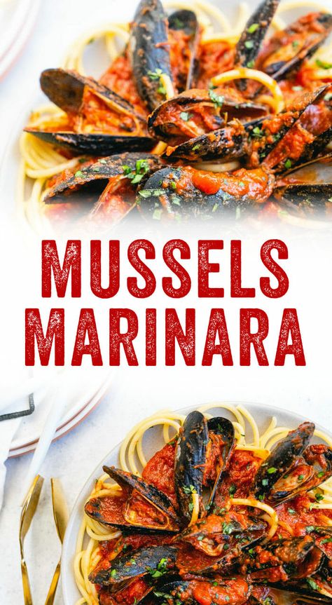 Mussel Pot Recipe Creamy, Mussels Marinara Recipe, Black Mussels Recipes, Portuguese Mussels Recipe, Marinara Dishes, Garlic Butter Mussels, Mussels Recipe Tomato, Muscles Recipe, Mussels Recipe Pasta