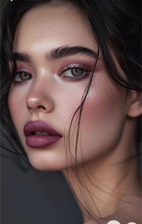 Purple Bridal Makeup For Green Eyes, Plum Lips Natural, Cool Toned Bridal Makeup, Plum Eyeshadow Looks, Plum Makeup Look, Berry Eyeshadow, Makeup Beauty Hacks, Purple Lips Makeup, Summer Skin Tone