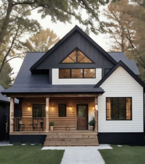 Dark wood cabin blending rustic charm with modern luxury. Perfect for creating a personal wellness retreat. Black House With Wood Accents, Dark Wood Cabin, Dark Wood House, Modern Log Cabins Exterior, Log Cabins Exterior, Modern Cabin Exterior, Modern Log Cabins, Modern Log Cabin, Wellness Space