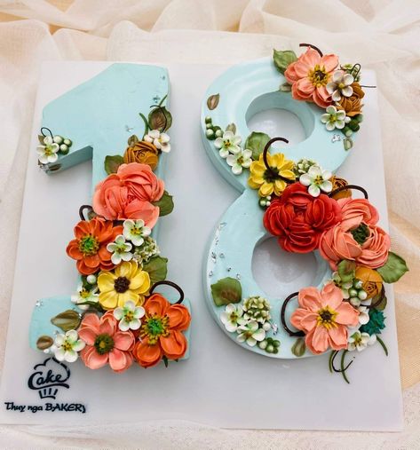 Number Birthday Cakes, Buttercream Flower Cake, Cake Decorating Frosting, Number Cake, Number Cakes, Fancy Food, Buttercream Flowers, 80th Birthday, Flower Cake