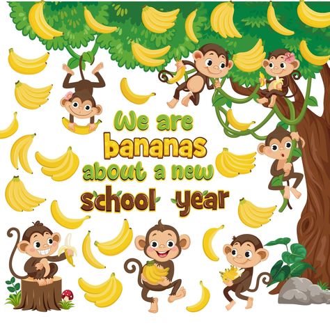 PRICES MAY VARY. Package Includes: you will receive 50 pieces of monkey classroom bulletin board decor, including 26 pieces of banana cutouts, 7 pieces of monkey cutouts, 8 pieces of "We are bananas about a new school year" text, 9 pieces of tree and stone bulletin board cutouts; Package come with 100 pieces of adhesive points for easy install; Rich styles and sufficient jungle cutouts to complete you wild animal classroom bulletin board Vivid Design: jungle bulletin board set features monkeys, Monkey Bulletin Boards, Animals Bulletin Board, Back To School Birthday Party, Jungle Bulletin Boards, Animal Classroom, Tree Bulletin Board, Bulletin Board Tree, Jungle Classroom, Jungle Theme Classroom