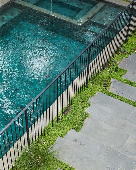 Garden House Garden | Ben Scott Garden Design Pool Fencing Landscaping, Pool Fence Ideas, Pool Equipment Enclosure, Fence Design Ideas, Stone Deck, Pool Gate, Pool Landscape Design, Pool Colors, Round Pool