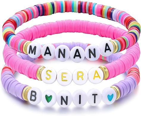 Music Inspired Jewelry, Indie Bracelets, Manana Sera Bonito, Toddler Jewelry, Colorful Bead Bracelets, Multiple Bracelets, Teen Jewelry, Letter Bracelet, Bracelets Set