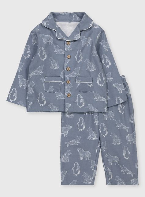 These traditional pyjamas are so sweet for winter with their adorable icelandic animals and tiny front pockets. With their classic collar, white piping and stretchy waistband for a comfy fit, they really are the perfect choice for mixing and matching with a cosy dressing gown. An ideal gift for Christmas too! Blue traditional pyjamas 1 x Button through top 1 x Bottoms Icelandic animal print Soft, brushed inner 2 Front pockets Long sleeves Elasticated waist  Pure cotton Keep away from fire&n Newborn Baby Boy Clothes, Disney Baby Clothes, Baby Boy Pajamas, Baby Clothes Organization, Tu Clothing, Newborn Boy Clothes, Baby Boy Clothes Newborn, Newborn Baby Boy