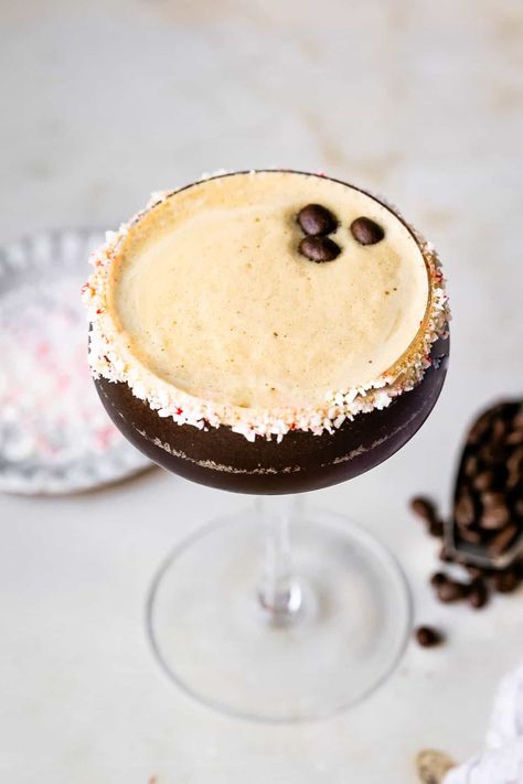 Peppermint Espresso Martini, Whole Foods Thanksgiving, Holiday Margaritas, The Defined Dish, Holiday Sangria, Defined Dish, Peppermint Syrup, Martini Ingredients, Ice Chips