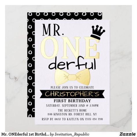 Mr. ONEderful 1st Birthday Real Foil Invitation Mr Onederful, Foil Invitations, 1st Birthday Invitations, Birthday Design, Invitation Sizes, 1st Boy Birthday, Zazzle Invitations, First Birthday, Boy Birthday