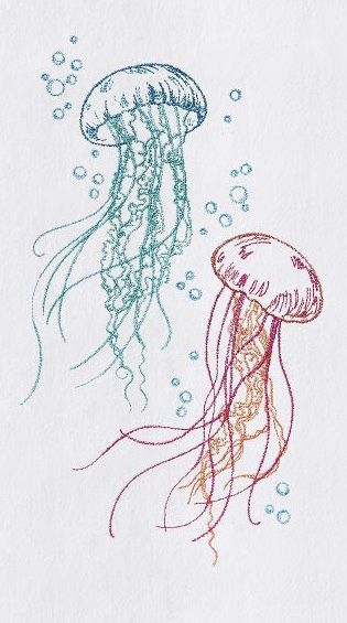 Jellyfish Embroidery Pattern, Jellyfish Line Art, Embroidered Jellyfish, Water Embroidery, Jellyfish Embroidery, Ocean Embroidery, Jellyfish Illustration, Embroider Ideas, Jellyfish Art