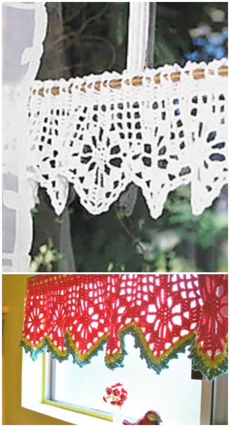 15 Free Crochet Curtain Patterns - DIYs Craftsy Valance Patterns Free, Crocheted Curtains, Crochet Objects, Valance Patterns, Crochet Edging Pattern, Crochet Curtain Pattern, Crochet Edgings, Crochet Border, Crochet Edge