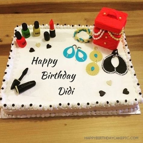 Cosmetics Happy Birthday Cake Of Didi Happy Birthday Pooja, Happy Birthday Sister Cake, Happy Birthday Didi, Cosmetics Cake, Happy Bday Cake, Sister Cake, Easy Birthday Cakes, Write Name On Cake, Birthday Cake Write Name