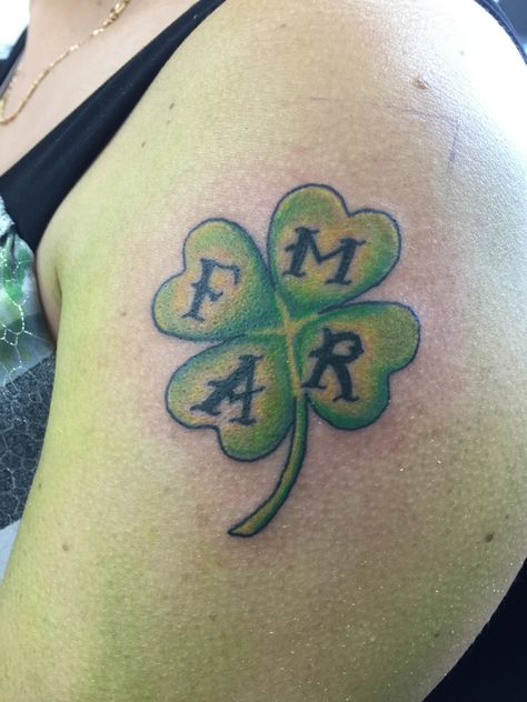 four leaf clover tattoo by Orlando Socarras Four Leaf Clover Tattoo With Names, Leaf Clover Tattoo, Kids Tattoo, Four Leaf Clover Tattoo, Clover Tattoo, Tattoo Pics, Celtic Shamrock, Clover Tattoos, Cross Tattoo For Men