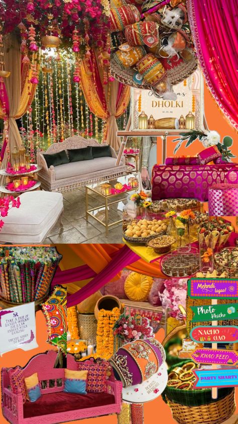 Dholki Stage Decor, Mehendi Decoration, Shaadi Decor, Bollywood Theme, Stage Decor, Desi Wedding Decor, Mehndi Decor, Truck Art, Desi Wedding