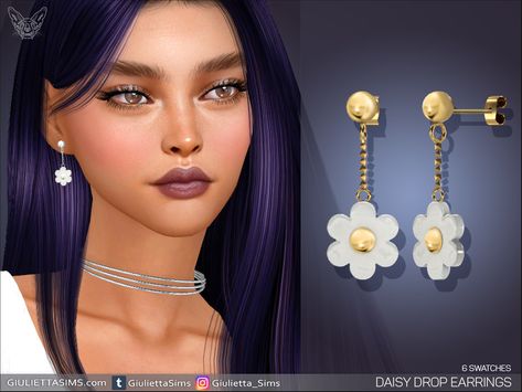 Pearl Garland, Sims Medieval, Sims 4 Studio, Minnie Bow, Daisy Jewelry, Kids Earrings, Daisy Earrings, Heart Drop Earrings, Sims 4 Collections