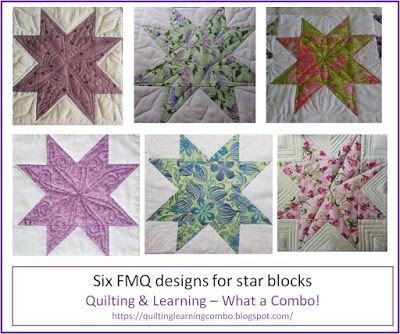 Free Motion Quilting Ideas For Star Blocks, How To Free Motion Quilt Star Blocks, Free Motion Quilting Star Blocks, Free Motion Quilting Stars, Star Quilting Designs, Fmq Designs, Quilting Lines, Motion Ideas, Quilting Stitch Patterns