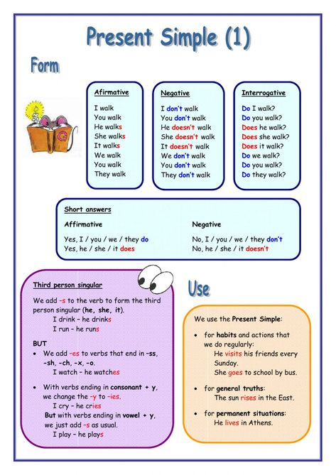 Present simple interactive exercise for pre intermediate. You can do the exercises online or download the worksheet as pdf. สรุป Present Simple Tense, Past Simple Tense สรุป, Present Simple Notatki, Simple Present Tense Worksheets, Present Simple Tense, Presente Simple, Materi Bahasa Inggris, English Grammar Tenses, English Grammar For Kids