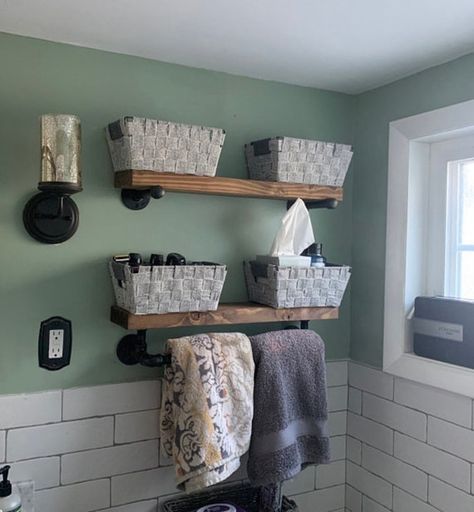 Farmhouse Towel Rack, Wood Towel Rack, Wall Ledge, Bathroom Shelf Organization, Floating Mantel, Shelves Bathroom, Shelves Wood, Rustic Mantel, Bathroom Farmhouse