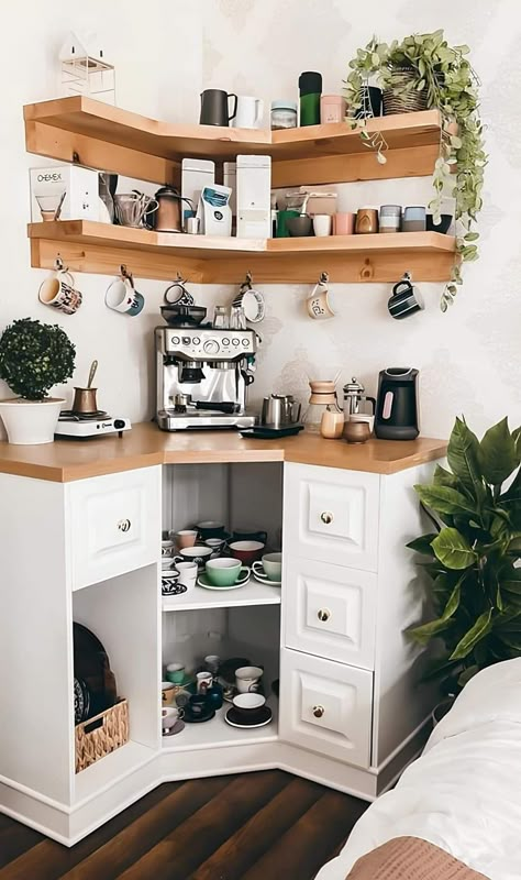 Kaffe Station, Small Deck Decorating, Closet Cleaning, Coin Café, Small Deck Decorating Ideas, Coffee Bars In Kitchen, Coffee Nook, Home Coffee Bar, Coffee Bar Home