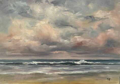 Original 5 X 7 Inch Oil Seascape Painting Sea Scapes Paintings, Gorgeous Paintings, Beach Sunset Painting, Painting On Linen, Visual Poetry, Sunset Painting, North Wales, Vintage Beach, Seascape Paintings