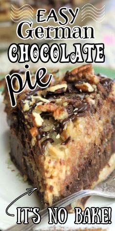 No Bake German Chocolate Pie, German Chocolate Pie Recipe, German Chocolate Pie, German Chocolate Pies, No Bake Pie, Finger Desserts, Chocolate Cobbler, Dessert Pie, Healty Dinner