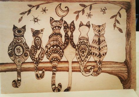 Wood Burning Cat Patterns, Cat Wood Burning Ideas, Cat Wood Burning, Cat Pyrography, Beginner Wood Burning, Pyrography Designs, Wood Burning Patterns Stencil, Wood Burning Pen, Wood Burning Techniques