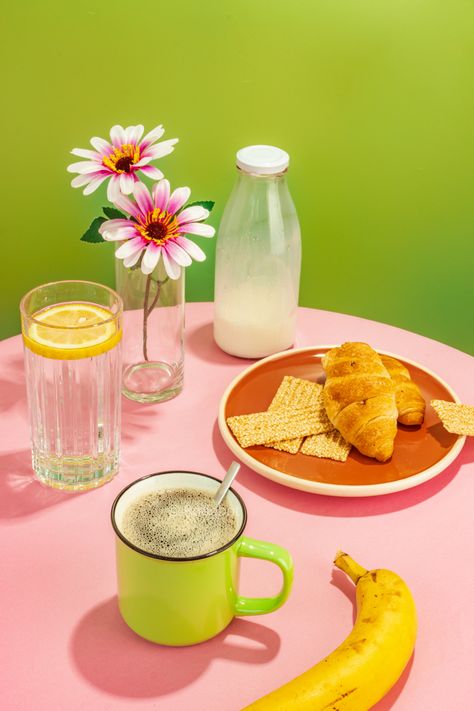 Pastel Still Life Photography, Whimsical Food Photography, Breakfast Food Photography Styling, Table Still Life Photography, Breakfast Product Photography, Kitchen Still Life Photography, Still Life Table Setting, Spring Still Life, Coffee Still Life Photography