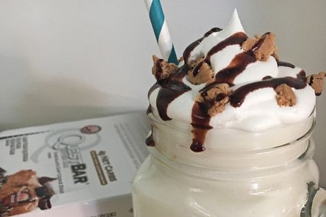 Quest Nutrition Cookie Dough Milkshake Cookie Dough Milkshake, Quest Protein Recipes, Peanut Butter Banana Cream Pie, Quest Nutrition Recipes, Quest Bar Recipe, Peanuts Butter, Blendtec Recipes, Low Fat Protein, Sugar Free Drinks