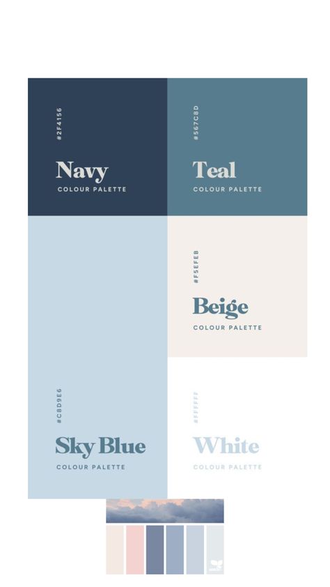 Soothing Color Palette Hex Codes, Sky Blue Pantone, Muted Blue Color Palette, Sky Blue Color Palette, Light Blue Color Palette, Blue Color Pallet, Sky Blue Weddings, Teal Color Palette, Colorful Website