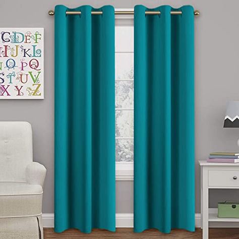 Turquoise Blue Curtains For Living Room – lanzhome.com Turquoise Blue Curtains, Turquoise Curtains, Teal Curtains, Blue Blackout Curtains, Insulated Drapes, Brown Curtains, Blue Drapes, Window Treatments Bedroom, Country Curtains