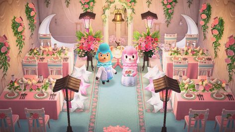 Acnh Wedding Season, Acnh Wedding Ideas, Reese And Cyrus Wedding Animal Crossing, Wedding Animal Crossing, Wedding Acnh, Animal Crossing Wedding, Banquet Reception, Acnh Builds, Animal Crossing Guide