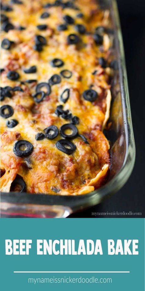 Beef Enchilada Bake Recipe  is a super quick weeknight dinner idea.  Made with simple pantry ingredients and super cheesy!  #tortillachips #cheese #beef #ground #meat #layered #easy #best Beef Enchiladas With Corn Tortillas, Enchiladas With Corn Tortillas, Beef Enchilada Bake, Casserole Enchilada, Beef Enchilada, Enchilada Bake, Beef Enchiladas, Recipe Dinner, Enchilada Casserole