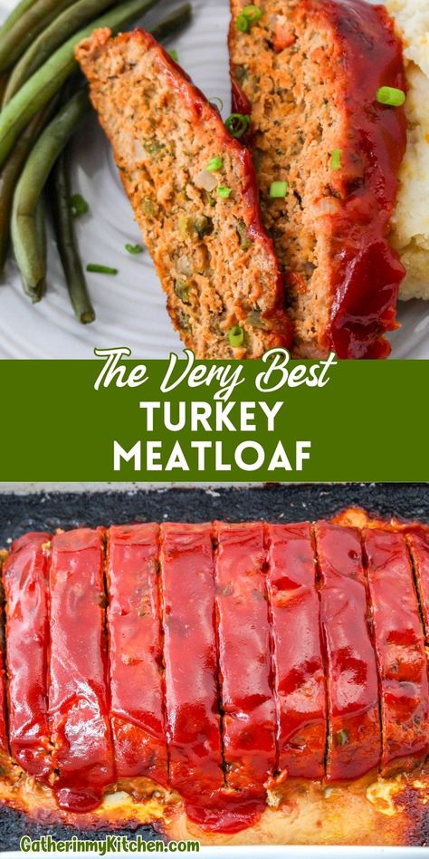 This savory Turkey Meatloaf is made with ground turkey, veggies, and a delicious glaze. Easy to prepare and perfect for a family dinner! Ground Turkey Loaf Recipes, Ground Turkey Halloween Recipes, Whole 30 Turkey Meatloaf, Instapot Turkey Meatloaf, Veggie Turkey Meatloaf, Easy Meal Prep With Ground Turkey, Ground Turkey Meatloaf Recipes Healthy, What Can You Make With Ground Turkey, Healthy Turkey Meatloaf Recipes