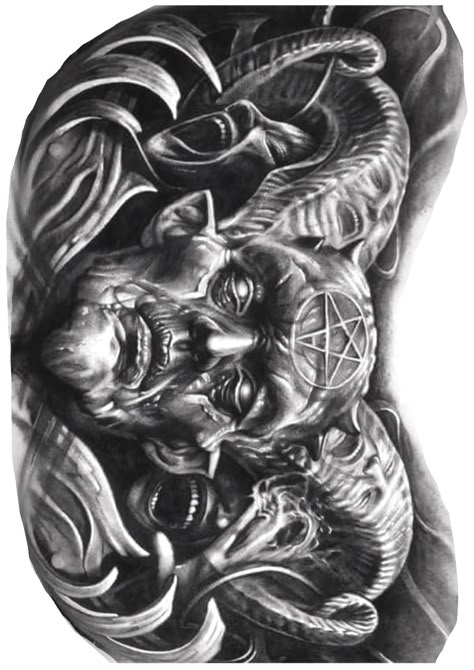 Evil Chest Tattoo, Evil Chest Tattoo For Men, Demonic Chest Tattoo Men Ideas, Demonic Neck Tattoos, Skulls And Demons Tattoo Ideas, Satanic Tattoo Demons, Dark Demon Tattoo, Demonic Tattoo Designs, Demon Chest Tattoo