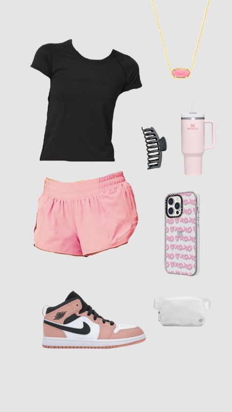 #outfitinspo #beauty #ideas #school #summer #fit #spring #pink #lululemon #camp #coral #black #preppy #trendy #slay Outfits With Pink Lululemon Shorts, Cute Lululemon Outfits Summer, Cute Lululemon Outfits, Lululemon Fits, Lulu Fits, Cute Highschool Outfits, Black Preppy, Lulu Outfits, Preppy Outfits For School