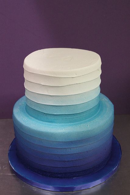 Blue ombre Two Tier Blue Ombre Cake, Blue Purple Ombre Cake, Ombre Wedding Cake Blue, Blue Ombre Cake, Boys First Birthday Cake, Blue Birthday Cakes, Ocean Cakes, Ombre Cake, Communion Cakes