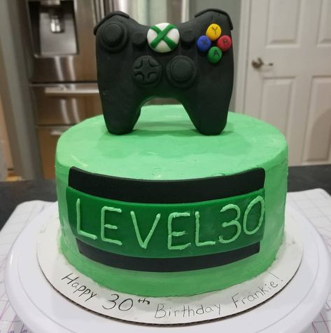 Xbox Cake! Happy 30th Birthday Frankie! #xboxcake #videogames #xboxcontroller #vanillabuttercream #fondantdetails Level 30 Unlocked Birthday Cake, Level 30 Unlocked Birthday, Xbox Cake, Video Game Cakes, 30th Birthday Cake, 30 Birthday Cake, Xbox Controller, Happy 30th, Happy 30th Birthday