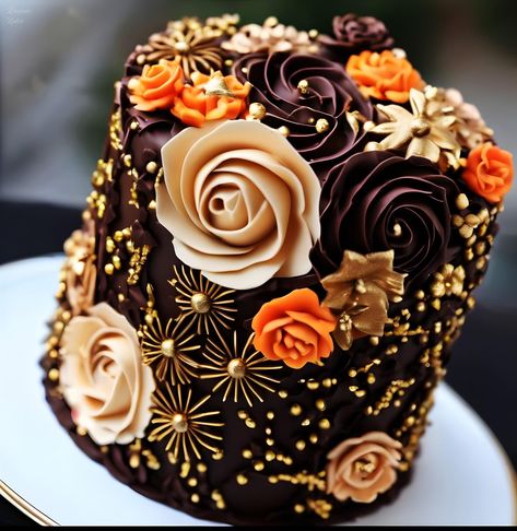 Buttercream Fall Cakes, October Birthday Cakes For Women, Cake That Looks Like Pie, Chocolate Fall Cake, Fall Themed Cake Ideas, Fall Flowers Cake, Fall Birthday Cakes For Women, Elegant Halloween Cake, Fall Vintage Cake